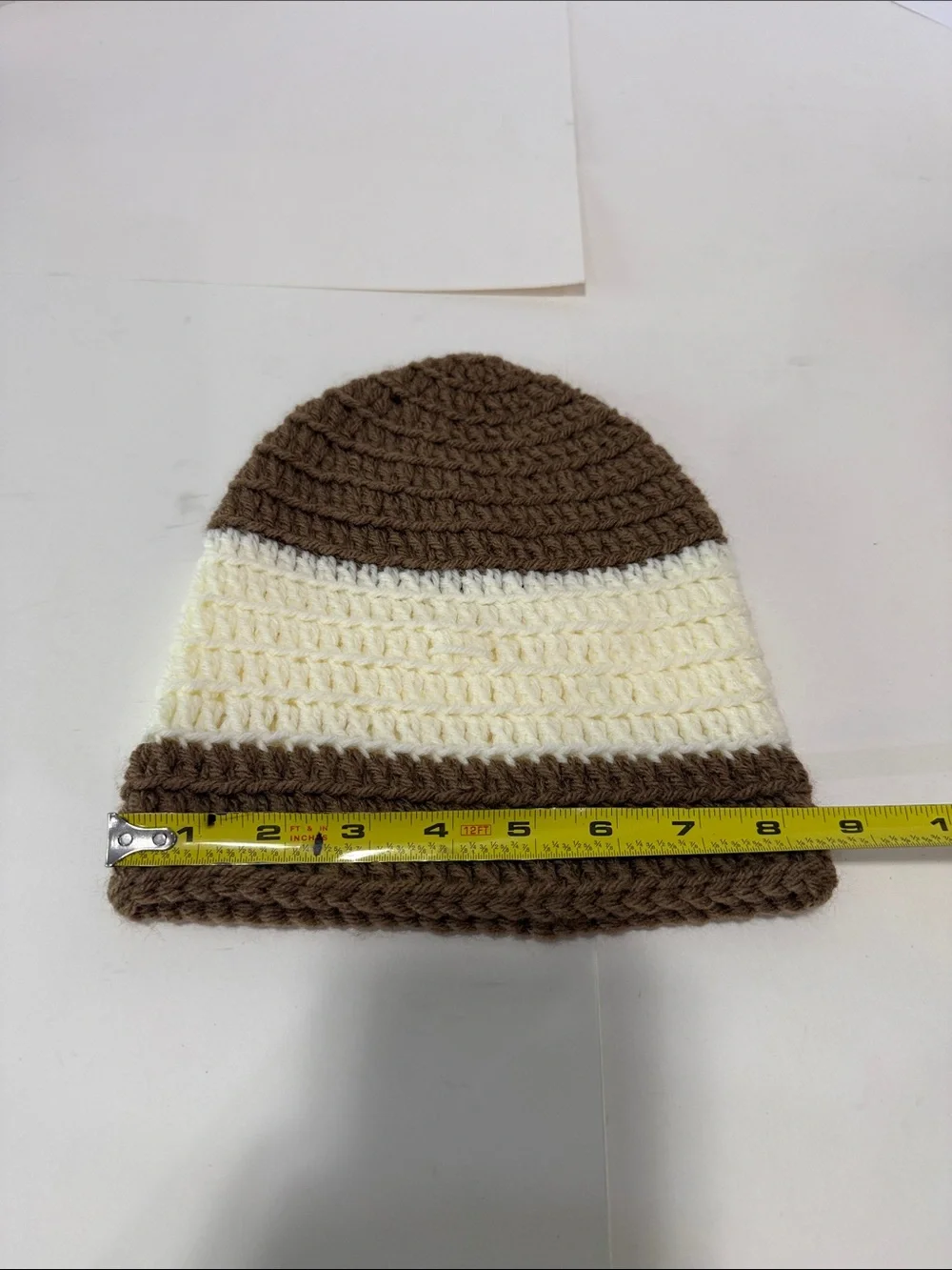 Striped Brown and Cream Crochet Beanie